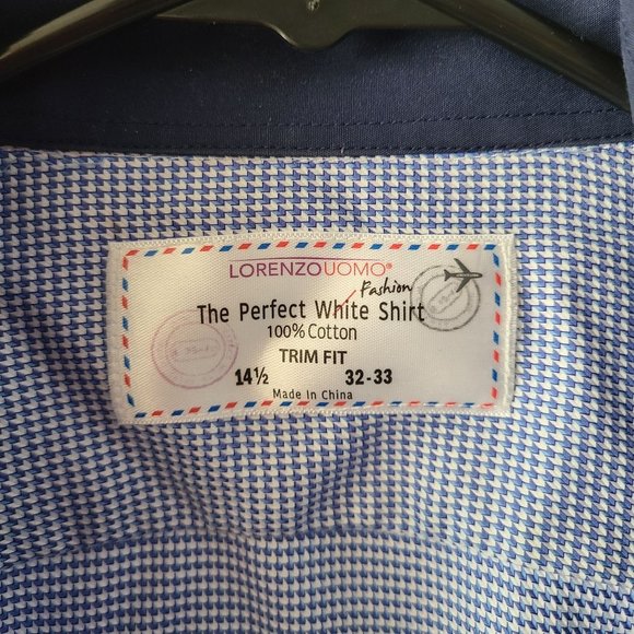 Lorenzo Uomo Blue White Button Up Dress Shirt Long Sleeze Men's Size 32-33 - Picture 3 of 8